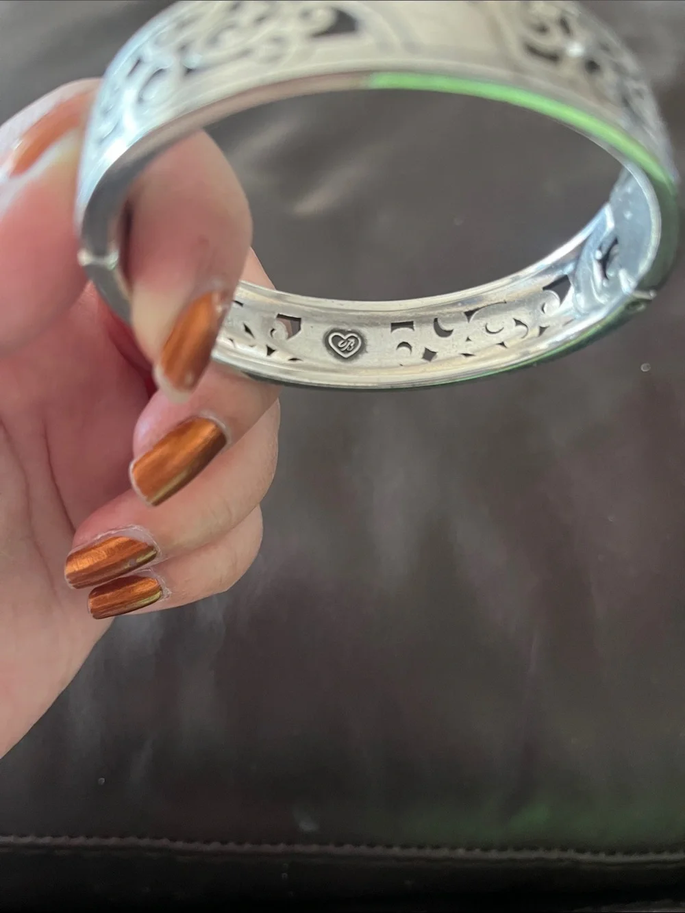 Brighton Silver-Tone Scroll Filigree Hinged Bangle Bracelet